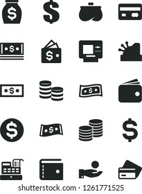 Solid Black Vector Icon Set - purse vector, dollar, coins, reverse side of a bank card, denomination the, catch coin, wallet, money, cash, machine, cashbox, atm, credit