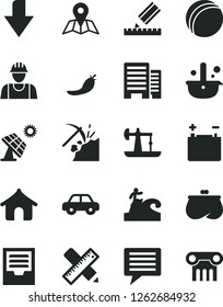 Solid Black Vector Icon Set - image of thought vector, downward direction, archive, bath ball, motor vehicle, builder, buildings, writing accessories, drawing, map, red pepper, big solar panel