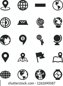 Solid Black Vector Icon Set - minus vector, map, globe, earth, flag, planet, location, geolocation, core, man hold world, dollar pin, taxi, compass