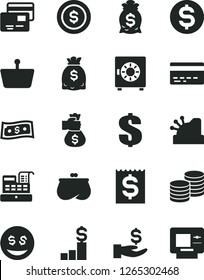 Solid Black Vector Icon Set - bank card vector, dollar, strongbox, cards, coins, shopping basket, financial item, get a wage, purse, dollars, cash machine, cashbox, money bag hand, coin, pedestal