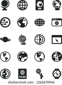 Solid Black Vector Icon Set - sign of the planet vector, globe, earth, passport, network, browser, core, man hold world, compass