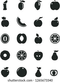 Solid Black Vector Icon Set - apple vector, pear, peach, ripe, apricot, red, tasty, slice of melon, mango, half, lemon, juicy, pineapple, grapefruit, guava, stub, tomato