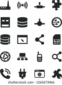 Solid Black Vector Icon Set - Puzzle vector, big data, plug, SIM, connection, connections, scheme, phone call, mobile, usb, router, network, browser, connect, wireless, satellite