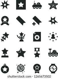 Solid Black Vector Icon Set - add bookmark vector, star, lunar rover, bang, cup, reward, medal, hero, ribbon, certificate, stars around man, three, disco ball, starfish, compass