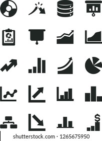 Solid Black Vector Icon Set - growth up vector, bar chart, graph, negative, histogram, big data, flowchart, a crisis, statistical overview, ring diagram, pie charts, presentation, board, arrow