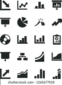 Solid Black Vector Icon Set - growth up vector, graph, chart, negative, histogram, flowchart, bar, a crisis, statistical overview, ring diagram, pie charts, presentation, board, arrow