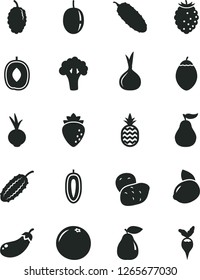 Solid Black Vector Icon Set - cucumber vector, beet, a pineapple, pear, raspberry, tasty, mulberry, delicious plum, passion fruit, sweet date, yellow lemon, tamarillo, grapefruit, ripe guava, onion