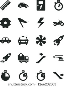 Solid Black Vector Icon Set - truck lorry vector, lightning, stopwatch, wind direction indicator, motor vehicle, dangers, timer, car, delivery, marine propeller, retro, rocket, space, memory
