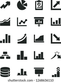 Solid Black Vector Icon Set - growth up vector, bar chart, graph, negative, histogram, big data, flowchart, a crisis, statistical overview, pie charts, presentation, board, arrow, dollar pedestal