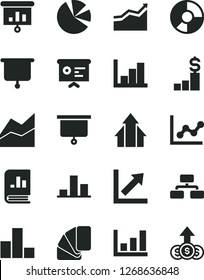 Solid Black Vector Icon Set - bar chart vector, line, graph, growth, negative histogram, sample of colour, flowchart, ring diagram, pie charts, book on statistics, presentation, financial report