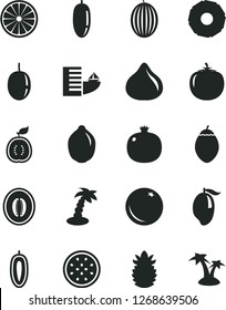 Solid Black Vector Icon Set - orange vector, pomegranate, fig, melon, mango, half, date fruit, passion, sweet, lime, of, tamarillo, guawa, ripe pineapple, slice, persimmon, hotel, palm tree