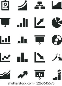 Solid Black Vector Icon Set - growth up vector, bar chart, graph, negative, flowchart, a crisis, statistical overview, ring diagram, pie charts, presentation, board, arrow, dollar pedestal