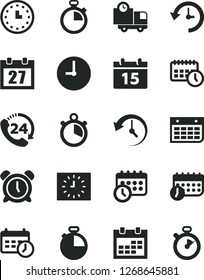 Solid Black Vector Icon Set - daily calendar vector, stopwatch, alarm clock, wall, timer, delivery, 24, watch, black, agenda, schedule, history