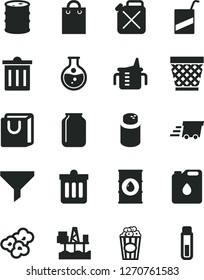 Solid Black Vector Icon Set - wicker pot vector, bin, measuring cup for feeding, powder, e, dust, bag with handles, popcorn, of, commercial seaport, round flask, oil, barrel, canister, jar, filter