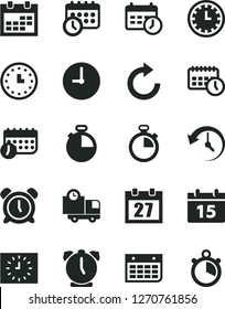 Solid Black Vector Icon Set - daily calendar vector, stopwatch, clock face, alarm, clockwise, wall, timer, delivery, watch, black, agenda, schedule, history