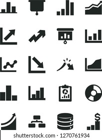 Solid Black Vector Icon Set - growth up vector, bar chart, graph, negative, histogram, big data, flowchart, a crisis, statistical overview, ring diagram, presentation, board, arrow, dollar pedestal