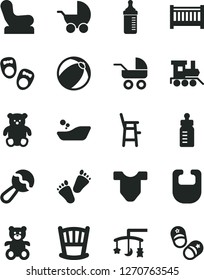 Solid Black Vector Icon Set - cradle vector, baby cot, toys over the, feeding bottle, measuring for, bib, Child T shirt, beanbag, chair, stroller, carriage, bath ball, children's bathroom, a, small