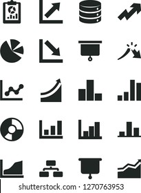 Solid Black Vector Icon Set - growth up vector, bar chart, graph, negative, histogram, big data, flowchart, a crisis, statistical overview, ring diagram, pie charts, presentation board, arrow