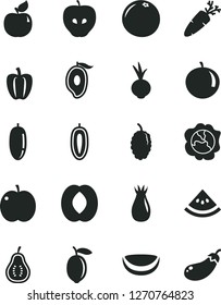 Solid Black Vector Icon Set - beet vector, carrot, apple, squash, apricot, tasty, rose hip, mulberry, half of mango, peach, date fruit, tangerine, sweet, lemon, piece coconut, grapefruit, part guava