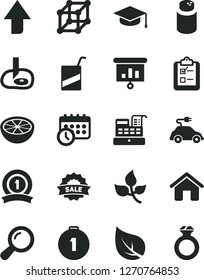 Solid Black Vector Icon Set - upward direction vector, powder, e, house, survey, square academic hat, half of grapefruit, leaves, leaf, electric car, cash machine, sale, presentation, schedule clock