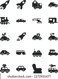 Solid Black Vector Icon Set - Baby chair vector, motor vehicle, present, toy train, delivery, environmentally friendly transport, electric car, retro, autopilot, rocket, space, lunar rover, baggage