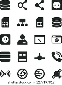 Solid Black Vector Icon Set - power socket type b vector, f, big data, SIM card, connection, connections, scheme, dispatcher, phone call, usb, network, browser, connect, wireless, satellite