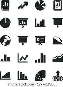 Solid Black Vector Icon Set - growth up vector, pie chart, graph, negative histogram, positive, sample of colour, bar, recession, statistical report, ring diagram, charts, book on statistics, board