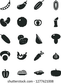 Solid Black Vector Icon Set - onion vector, slices of, mushroom, cabbage, cucumber, chili, garlic, carrot, sweet date fruit, apple stub, half tomato, Bell pepper, potato, peas, beans, mashroom