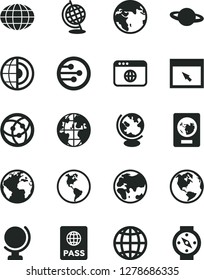 Solid Black Vector Icon Set - sign of the planet vector, globe, earth, passport, network, browser, core, compass