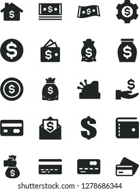 Solid Black Vector Icon Set - bank card vector, purse, dollar, reverse side of a, front the, get wage, money, dollars, cash, cashbox, bag hand, coin, mortgage, gear, wallet, mail, credit