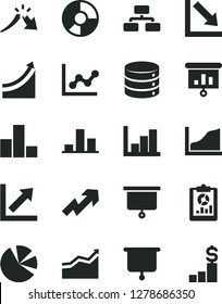 Solid Black Vector Icon Set - growth up vector, bar chart, graph, negative, histogram, big data, flowchart, a crisis, statistical overview, ring diagram, pie charts, presentation, board, arrow