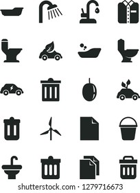 Solid Black Vector Icon Set - bin vector, clean sheet of paper, children's bathroom, bath, bucket, washbasin, toilet, comfortable, shower, kitchen faucet, dust, folded shirt, passion fruit, windmill