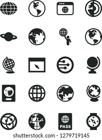Solid Black Vector Icon Set - globe vector, earth, passport, planet, network, browser, core, man hold world, compass