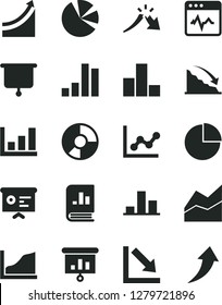 Solid Black Vector Icon Set - pie chart vector, bar, line, graph, negative, cardiogram, recession, a crisis, ring diagram, charts, book on statistics, presentation, financial report, growth, board