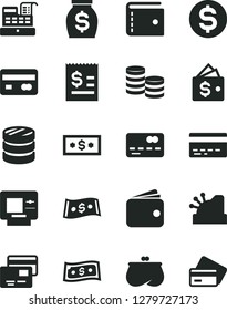 Solid Black Vector Icon Set - bank card vector, purse, cards, reverse side of a, front the, coins, column, dollar, article on, wallet, money, cash machine, cashbox, atm, credit