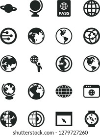 Solid Black Vector Icon Set - sign of the planet vector, globe, earth, passport, network, browser, core, man hold world, compass