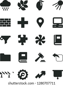 Solid Black Vector Icon Set - hammer of a judge vector, growth up, plus, cloud, Puzzle, brickwork, star gear, road fence, artificial satellite, move left, mango, marine propeller, location, computer