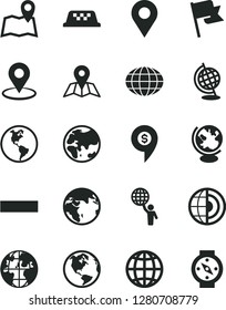 Solid Black Vector Icon Set - minus vector, map, earth, flag, planet, location, geolocation, globe, core, man hold world, dollar pin, taxi, compass