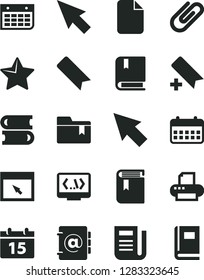 Solid Black Vector Icon Set - add bookmark vector, folder, book, e, books, calendar, star, address, clip, wall, newspaper, printer, browser, coding, cursor, file
