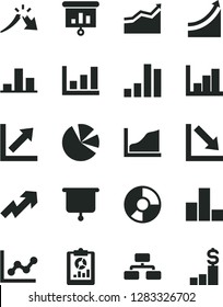 Solid Black Vector Icon Set - growth up vector, bar chart, graph, negative, histogram, flowchart, a crisis, statistical overview, ring diagram, pie charts, presentation, board, arrow
