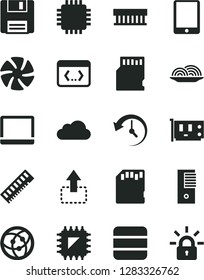 Solid Black Vector Icon Set - move up vector, onion, smd, tablet pc, notebook, fan, radiator, tower, cpu, memory, card, network, floppy, coding, sd, big data, history, cloud, encrypting