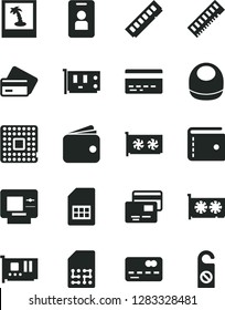 Solid Black Vector Icon Set - bank card vector, purse, baby bib, cards, processor, SIM, front of the, wallet, memory, pc, gpu, atm, credit, photo, access, do not distrub