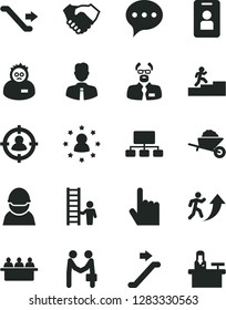 Solid Black Vector Icon Set - garden trolley vector, employee, index finger, speech, racer, court hearing, man in sight, scheme, hand shake, scientist, arrow up, carrer stairway, with ladder