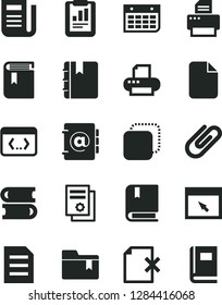 Solid Black Vector Icon Set - folder bookmark vector, book, e, books, notebook, address, delete page, clip, copy, statistical report, scientific publication, wall calendar, newspaper, printer, file