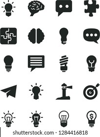 Solid Black Vector Icon Set - image of thought vector, paper airplane, Puzzle, Puzzles, saving light bulb, coastal lighthouse, think, speech, brain, target, idea