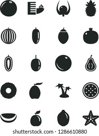 Solid Black Vector Icon Set - orange vector, pomegranate, water melon, loquat, date fruit, passion, sweet, lime, half of, tamarillo, guava, piece coconut, ripe pineapple, slice, grapefruit, part