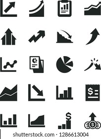 Solid Black Vector Icon Set - growth up vector, line chart, graph, negative, histogram, recession, a crisis, statistical report, article on the dollar, pie charts, research, arrow, arrows, pedestal