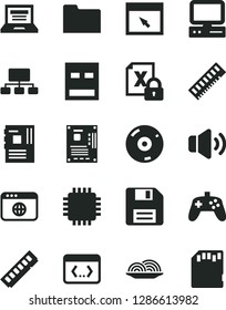 Solid Black Vector Icon Set - floppy disk vector, laptop, volume, onion, scheme, computer, encrypting, motherboard, cpu, memory, usb, cd, browser, folder, coding, joystick, sd card