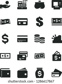 Solid Black Vector Icon Set - bank card vector, purse, dollar, cards, reverse side of a, coins, denomination the, catch coin, wallet, money, cash, machine, cashbox, atm, credit