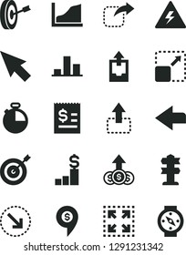 Solid Black Vector Icon Set - danger of electricity vector, left direction, upload archive data, timer, expand picture, size, move up, right, bottom arrow, chart, article on the dollar, cursor, pin